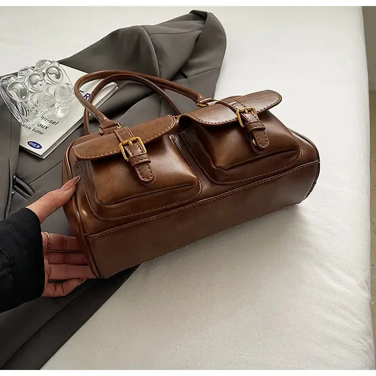 Multi Pocket Glossy Vintage Shoulder Bags