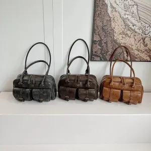 Multi Pocket Glossy Vintage Shoulder Bags