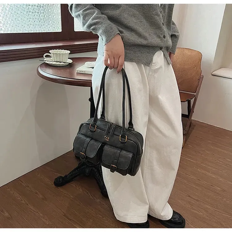 Multi Pocket Glossy Vintage Shoulder Bags