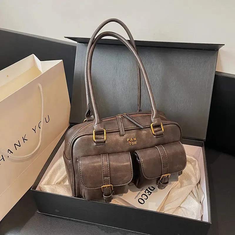 Multi Pocket Glossy Vintage Shoulder Bags