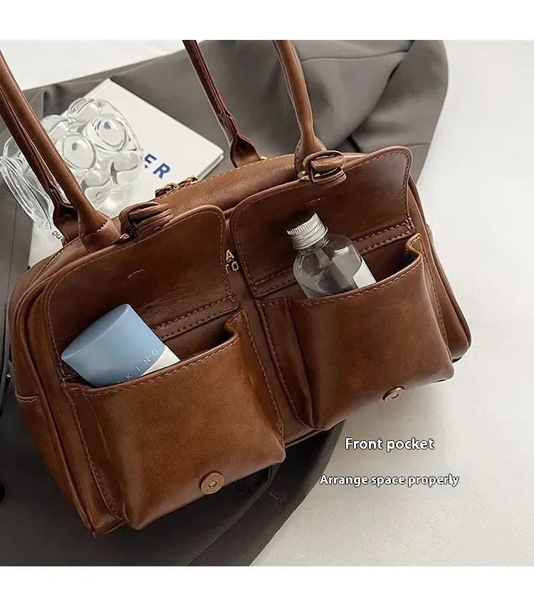 Multi Pocket Glossy Vintage Shoulder Bags