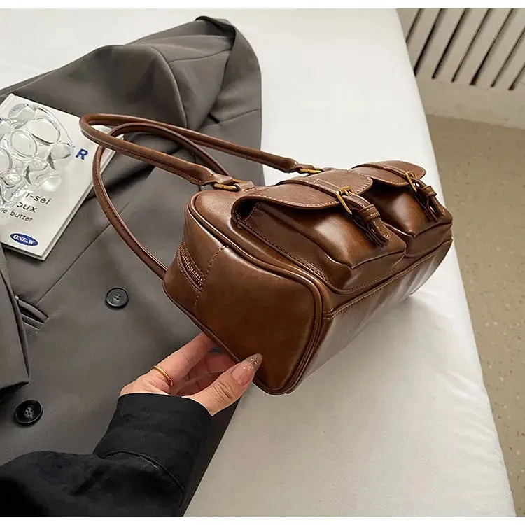 Multi Pocket Glossy Vintage Shoulder Bags