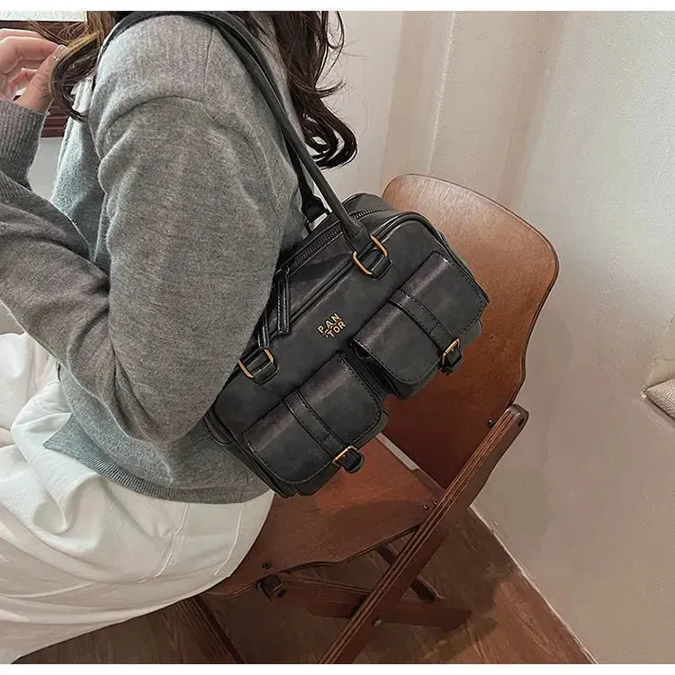 Multi Pocket Glossy Vintage Shoulder Bags