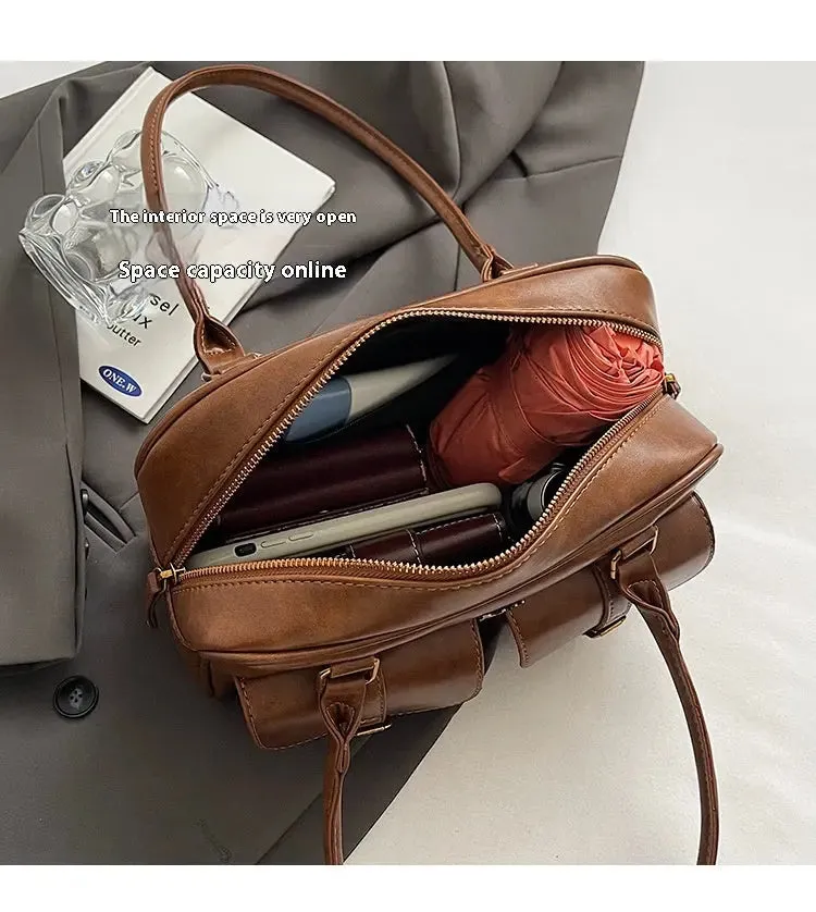 Multi Pocket Glossy Vintage Shoulder Bags