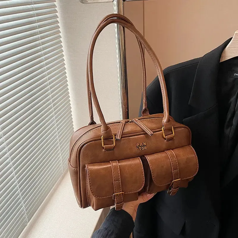 Multi Pocket Glossy Vintage Shoulder Bags