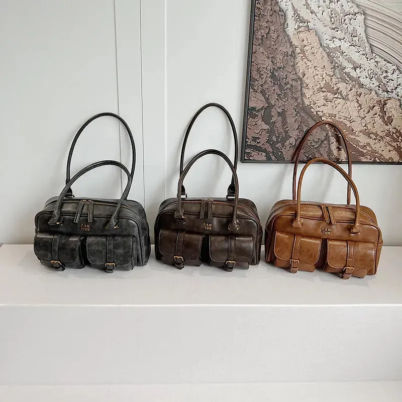 Multi Pocket Glossy Vintage Shoulder Bags