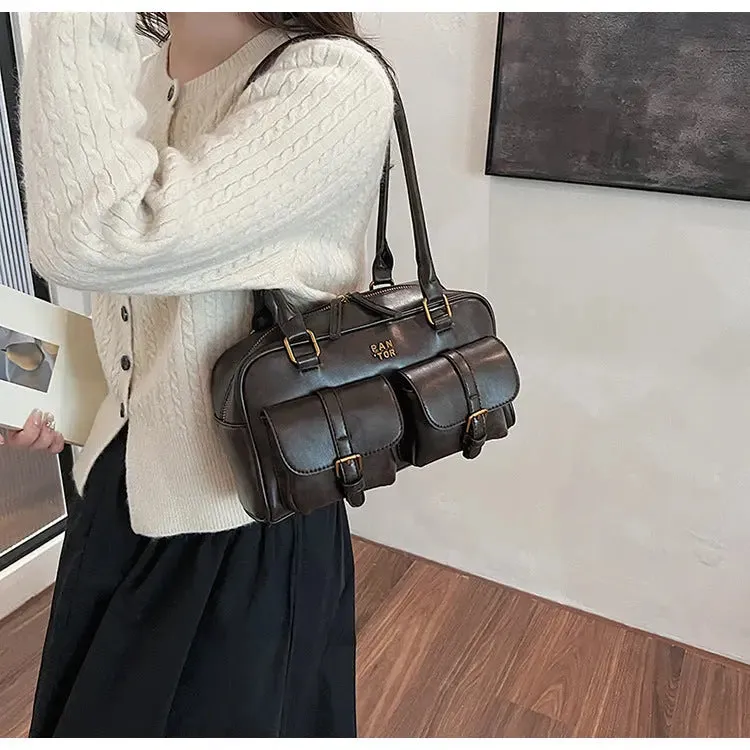 Multi Pocket Glossy Vintage Shoulder Bags