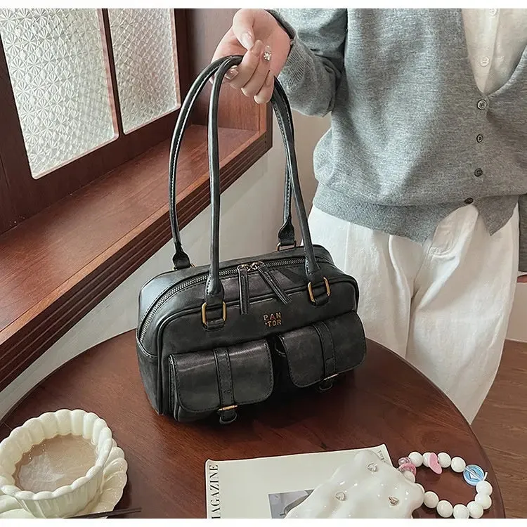 Multi Pocket Glossy Vintage Shoulder Bags