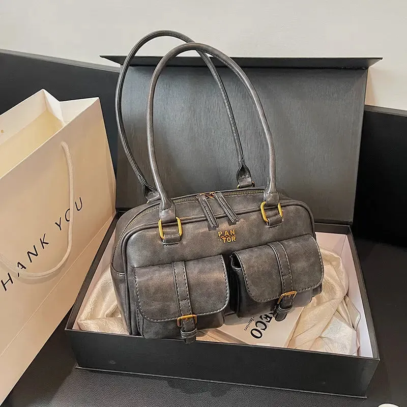 Multi Pocket Glossy Vintage Shoulder Bags
