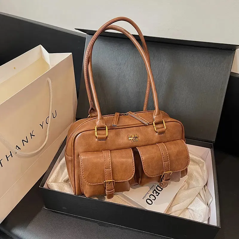 Multi Pocket Glossy Vintage Shoulder Bags