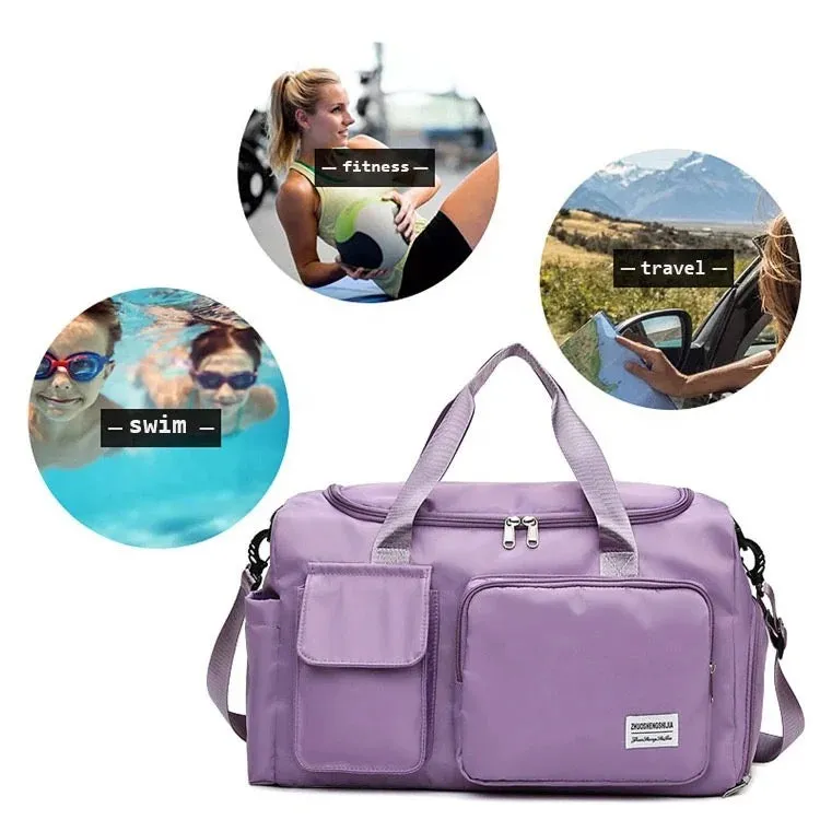 Multi-Pocket Travel Duffle Luggage Bag, Sports Gym Shoulder Bag With Shoe Compartment