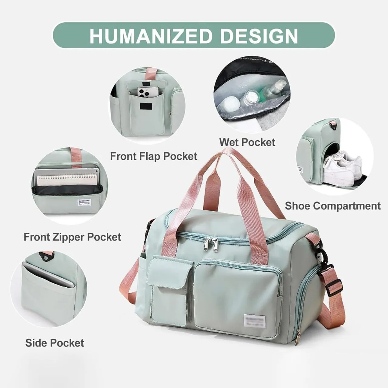 Multi-Pocket Travel Duffle Luggage Bag, Sports Gym Shoulder Bag With Shoe Compartment