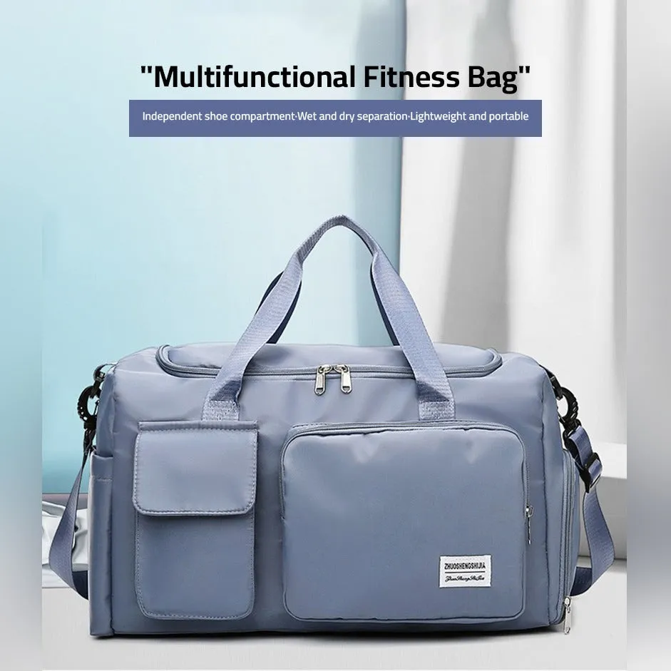 Multi-Pocket Travel Duffle Luggage Bag, Sports Gym Shoulder Bag With Shoe Compartment