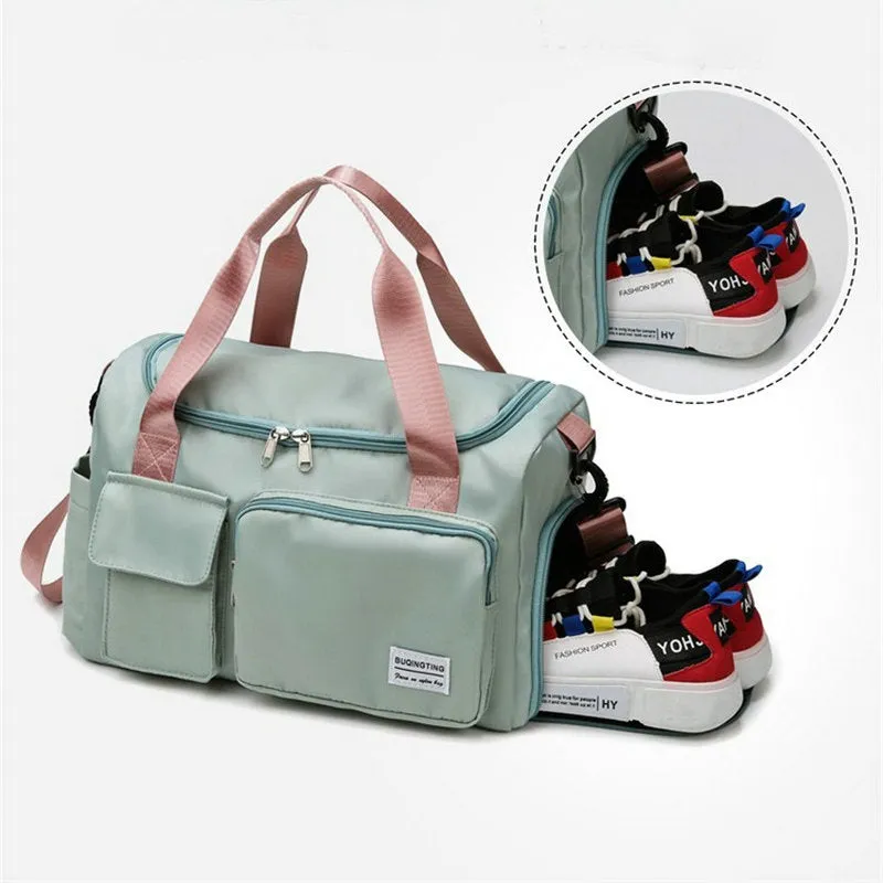 Multi-Pocket Travel Duffle Luggage Bag, Sports Gym Shoulder Bag With Shoe Compartment