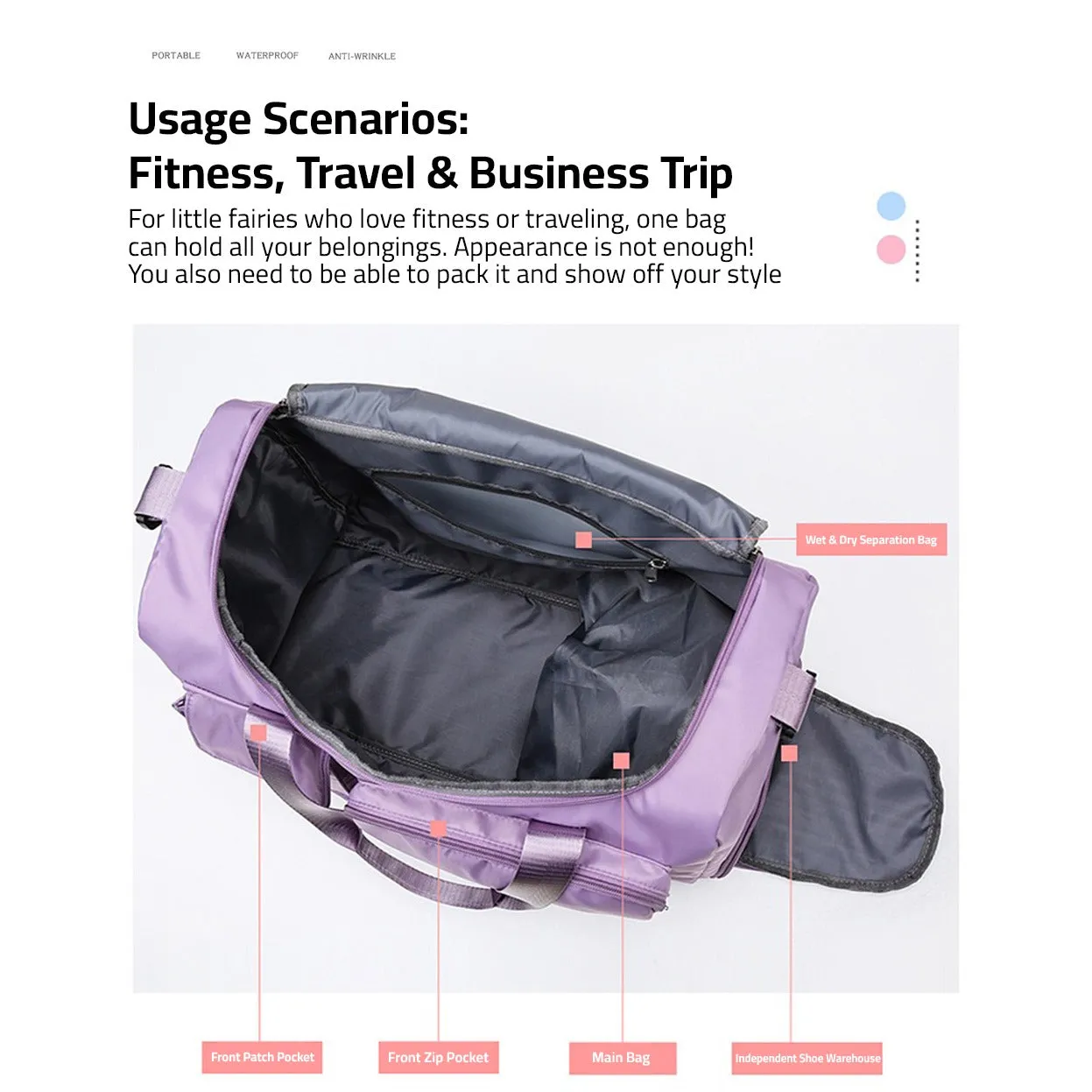 Multi-Pocket Travel Duffle Luggage Bag, Sports Gym Shoulder Bag With Shoe Compartment