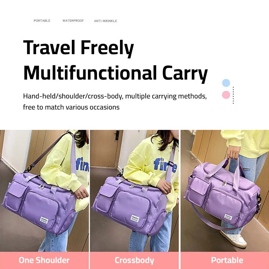 Multi-Pocket Travel Duffle Luggage Bag, Sports Gym Shoulder Bag With Shoe Compartment