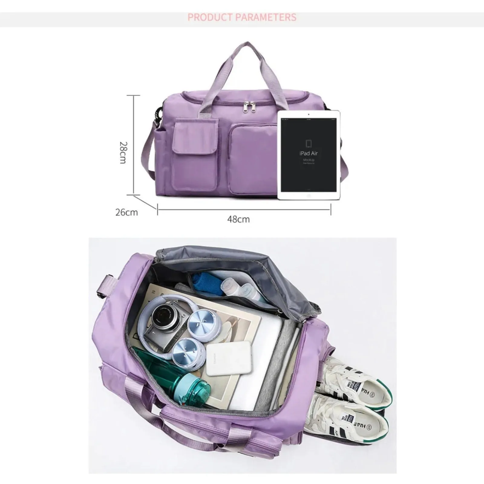 Multi-Pocket Travel Duffle Luggage Bag, Sports Gym Shoulder Bag With Shoe Compartment