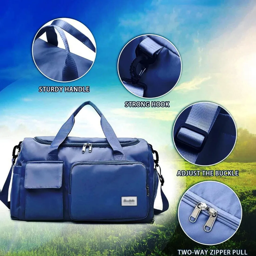 Multi-Pocket Travel Duffle Luggage Bag, Sports Gym Shoulder Bag With Shoe Compartment
