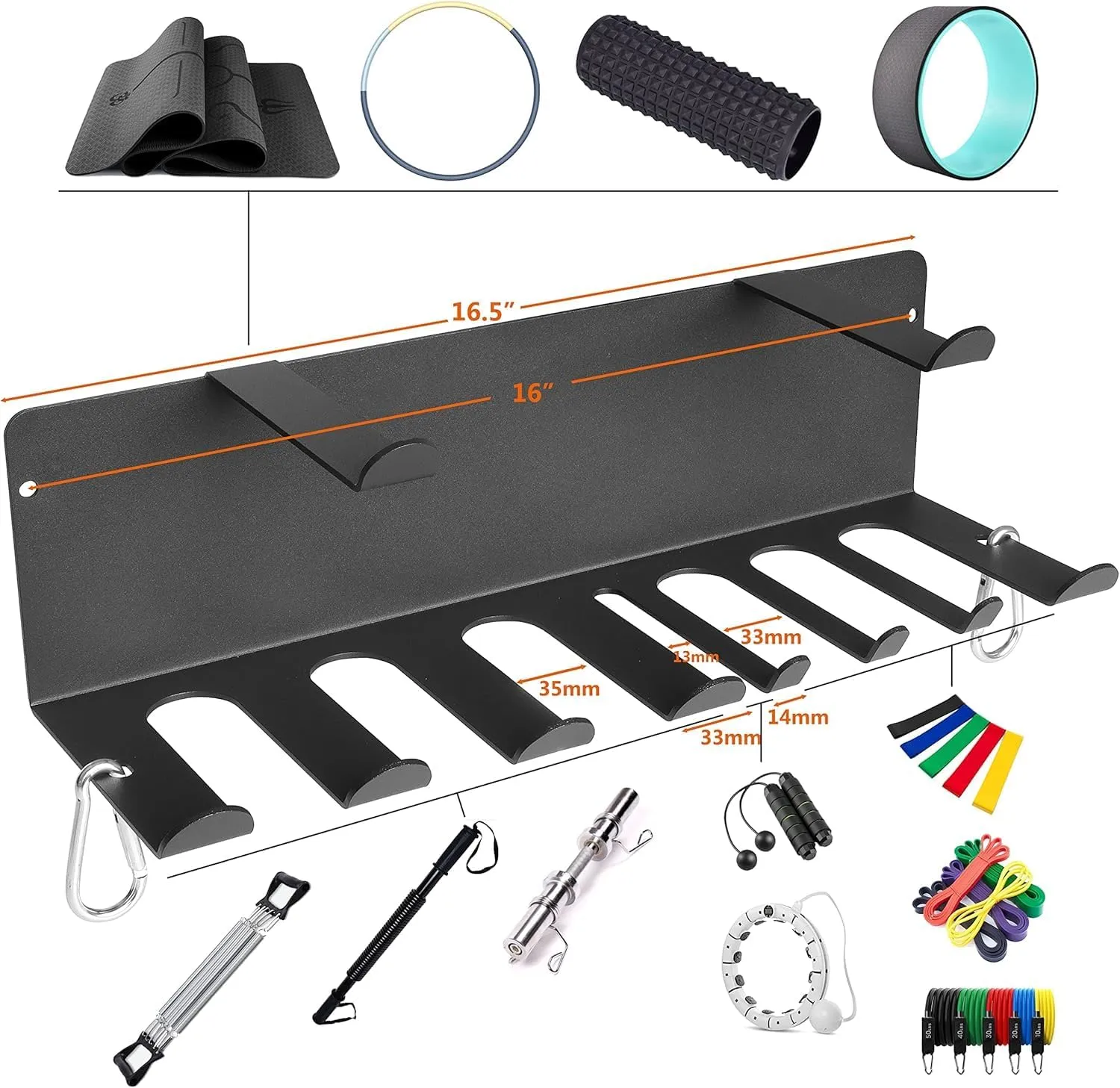 Multi-Purpose Gym Equipment Storage Rack Resistance Bands Storage Hanger Barbell Rack Heavy Duty Gym Rack for Exercise Bands, Lifting Belts and Jump Ropes