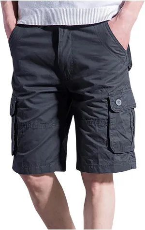 Muscularfit Linen Shorts for Men 2023 Solid Multi Pockets Cargo Shorts Regular Fit Buckle Zipper Sport Utility Tooling Shorts