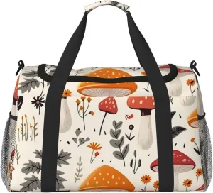 Mushroom Fern Leaves Duffle Bag for Travel Autumn Mushroom Sports Gym Tote Carry On Bag Large Shoulder Weekend Overnight for Workout