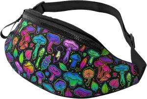 Mushrooms Bright Psychedelic Colors Fashion Casual Fanny Pack Waist Bag Men Women Adjustable Belt Waist Bag For Travel Hiking Cycling Running Festival Carnival