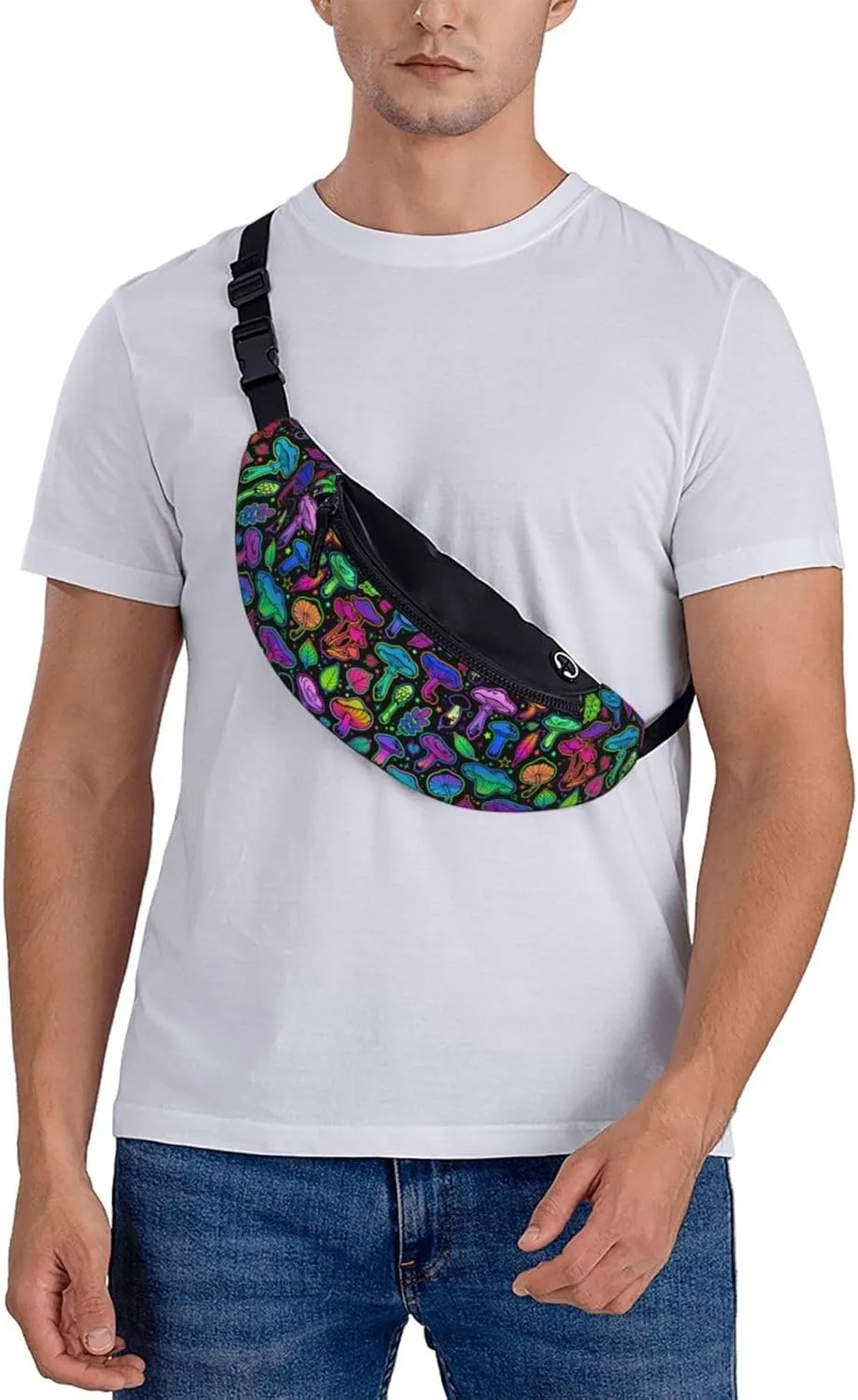 Mushrooms Bright Psychedelic Colors Fashion Casual Fanny Pack Waist Bag Men Women Adjustable Belt Waist Bag For Travel Hiking Cycling Running Festival Carnival