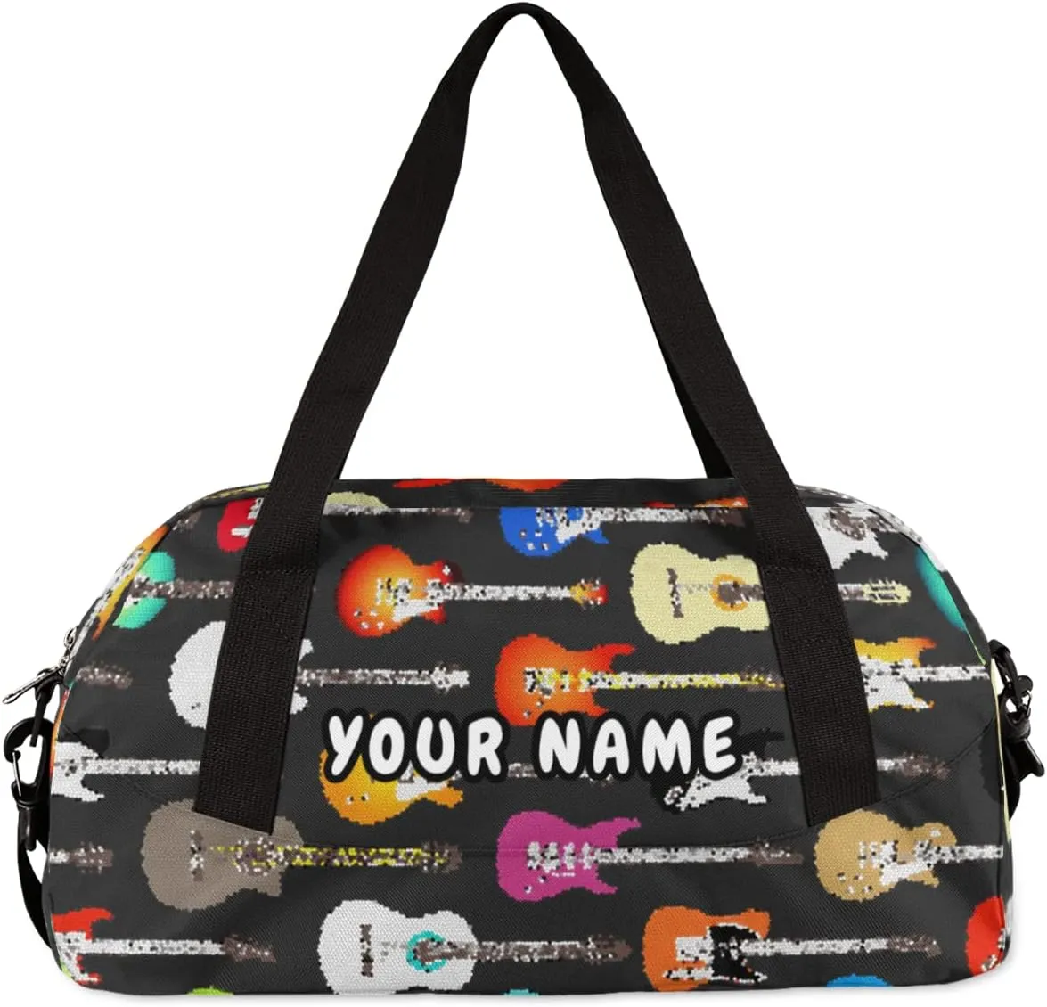 Music Colorful Guitar Personalized Kids Duffel Bag for Girls Boys, Guitar Debris Custom Name Dance Bag Overnight Small Duffel Bag Carry On Weekend Sports Travel Bag for School Practice Gymnastics Ballet