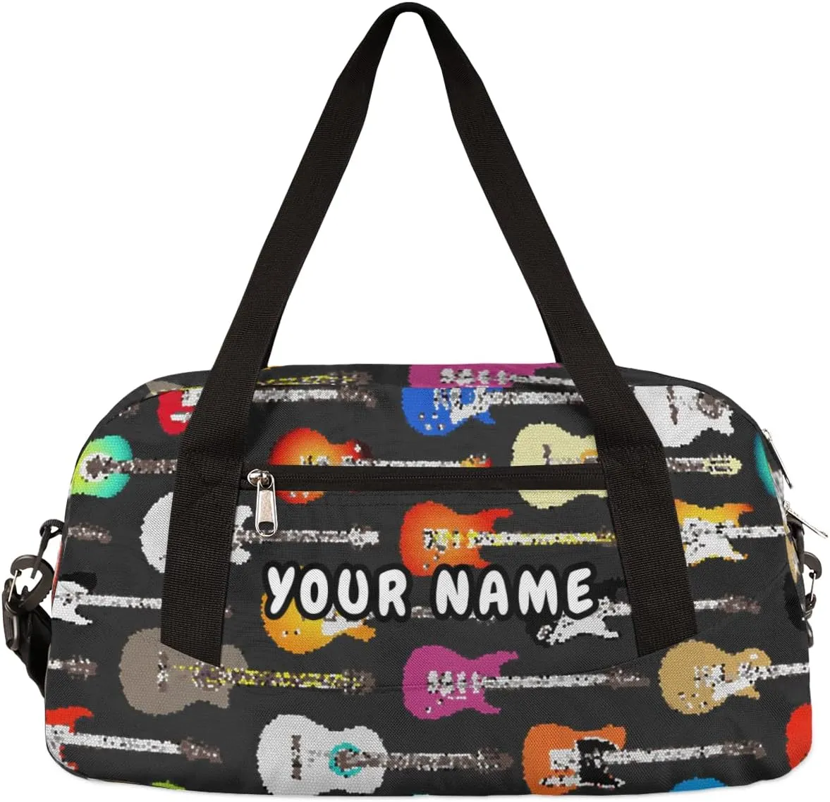 Music Colorful Guitar Personalized Kids Duffel Bag for Girls Boys, Guitar Debris Custom Name Dance Bag Overnight Small Duffel Bag Carry On Weekend Sports Travel Bag for School Practice Gymnastics Ballet