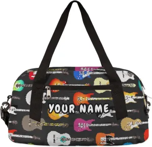Music Colorful Guitar Personalized Kids Duffel Bag for Girls Boys, Guitar Debris Custom Name Dance Bag Overnight Small Duffel Bag Carry On Weekend Sports Travel Bag for School Practice Gymnastics Ballet