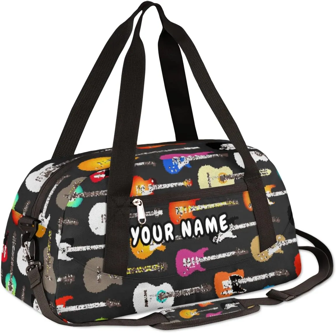 Music Colorful Guitar Personalized Kids Duffel Bag for Girls Boys, Guitar Debris Custom Name Dance Bag Overnight Small Duffel Bag Carry On Weekend Sports Travel Bag for School Practice Gymnastics Ballet