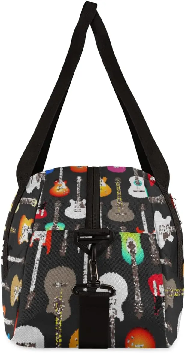 Music Colorful Guitar Personalized Kids Duffel Bag for Girls Boys, Guitar Debris Custom Name Dance Bag Overnight Small Duffel Bag Carry On Weekend Sports Travel Bag for School Practice Gymnastics Ballet