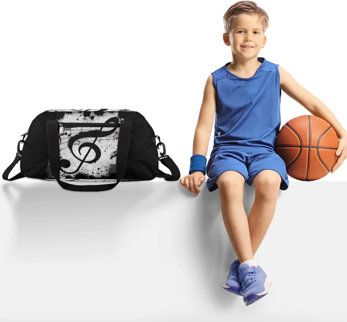Music Notes Black Kids Duffel Bag for Girls Boys Teens, Notes Oil Painting Dance Bag Overnight Small Duffel Bag Carry On Weekend Sports Gym Travel Bag for School Practice Gymnastics Ballet