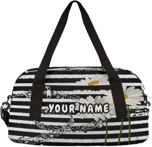 Music Notes Daisies Personalized Kids Duffel Bag for Girls Boys, Music Notes Debris Custom Name Dance Bag Overnight Small Duffel Bag Carry On Weekend Sports Travel Bag for School Practice Gymnastics Ballet
