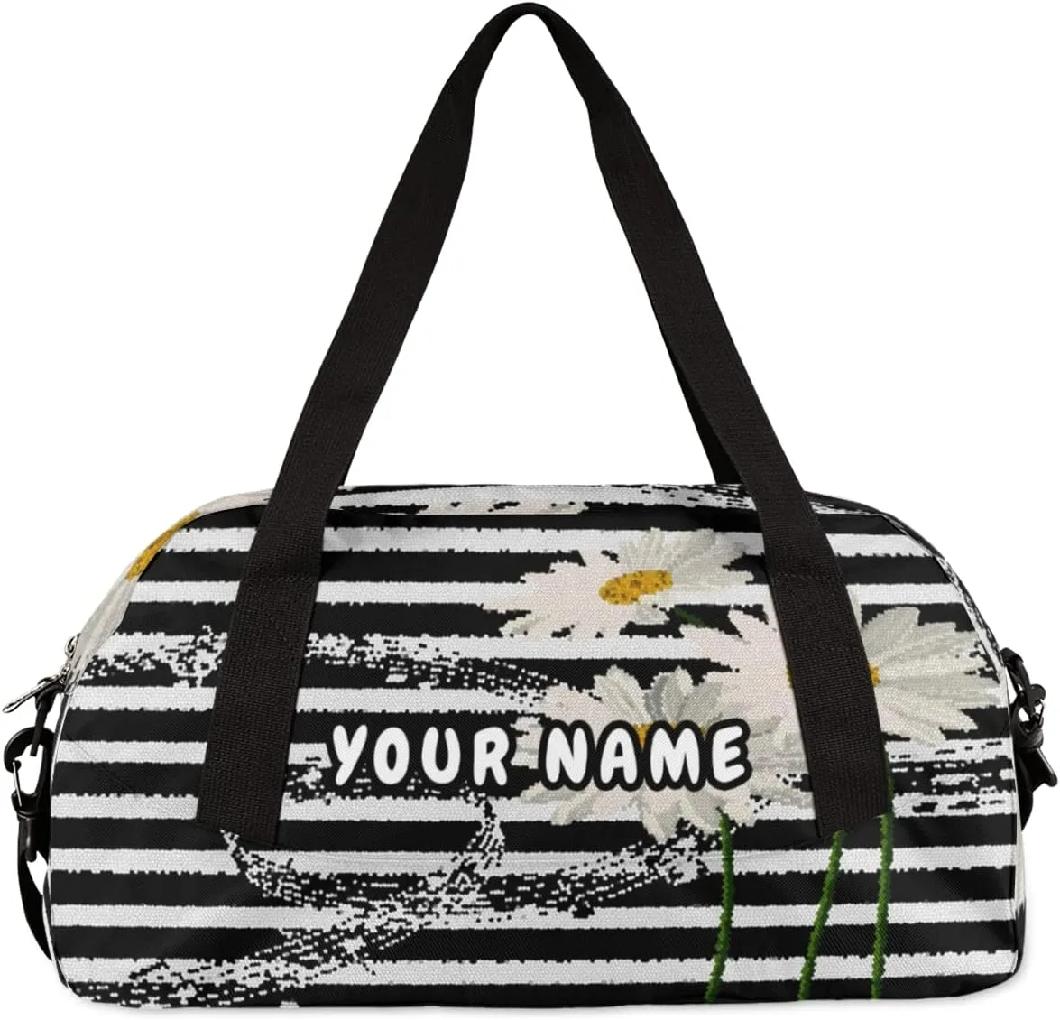 Music Notes Daisies Personalized Kids Duffel Bag for Girls Boys, Music Notes Debris Custom Name Dance Bag Overnight Small Duffel Bag Carry On Weekend Sports Travel Bag for School Practice Gymnastics Ballet