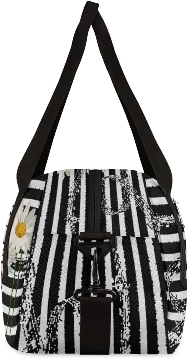 Music Notes Daisies Personalized Kids Duffel Bag for Girls Boys, Music Notes Debris Custom Name Dance Bag Overnight Small Duffel Bag Carry On Weekend Sports Travel Bag for School Practice Gymnastics Ballet