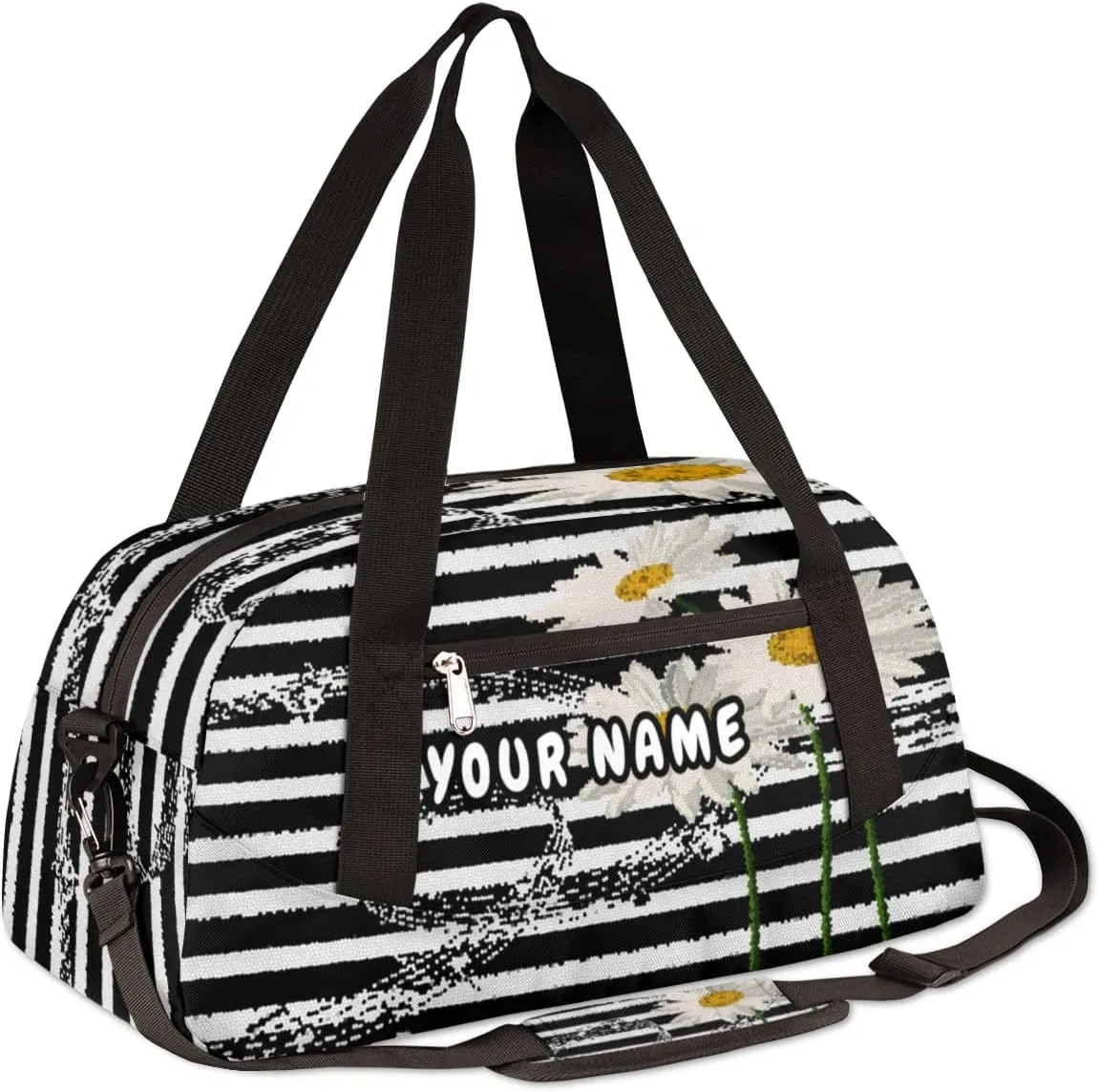 Music Notes Daisies Personalized Kids Duffel Bag for Girls Boys, Music Notes Debris Custom Name Dance Bag Overnight Small Duffel Bag Carry On Weekend Sports Travel Bag for School Practice Gymnastics Ballet
