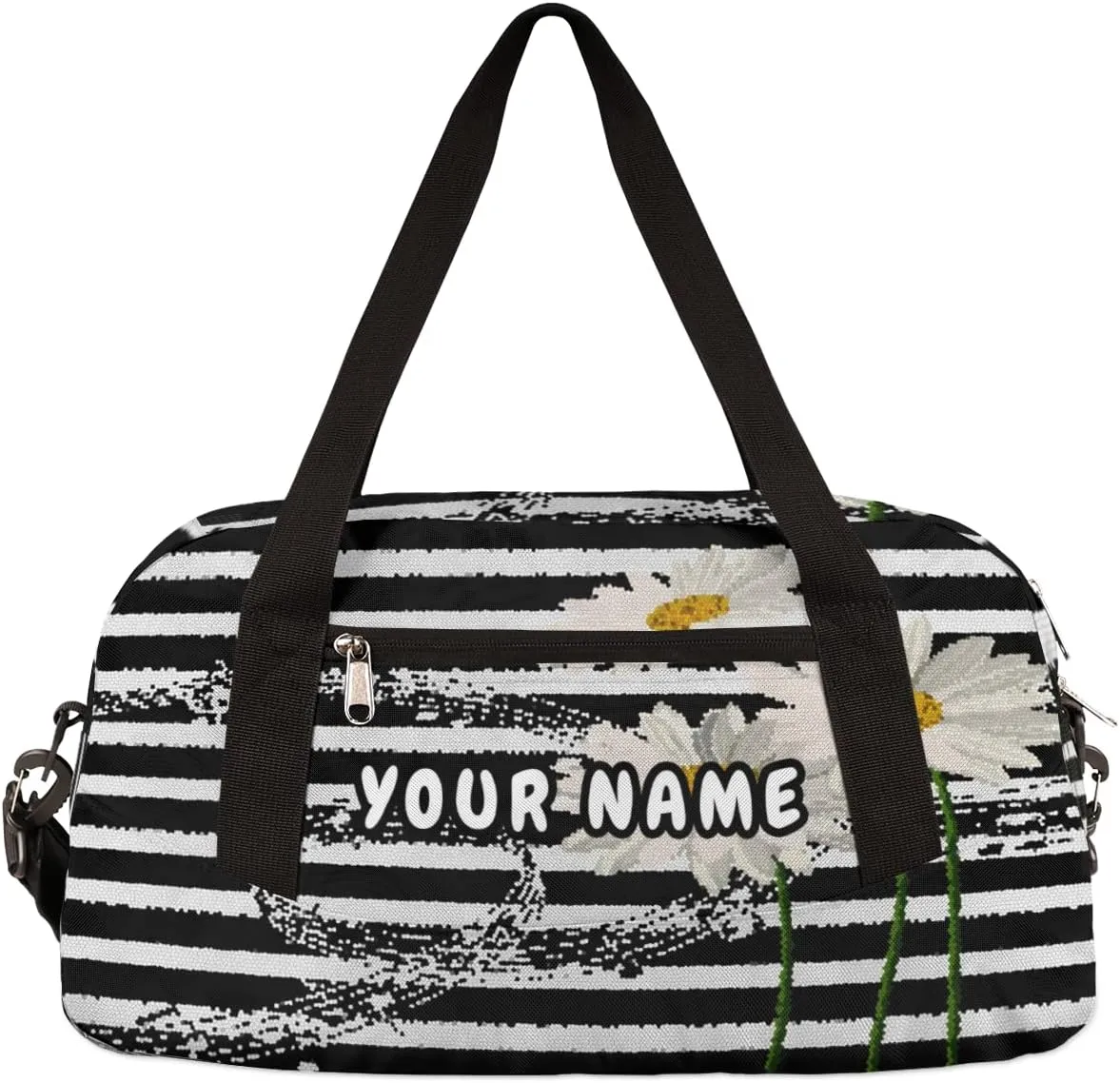 Music Notes Daisies Personalized Kids Duffel Bag for Girls Boys, Music Notes Debris Custom Name Dance Bag Overnight Small Duffel Bag Carry On Weekend Sports Travel Bag for School Practice Gymnastics Ballet