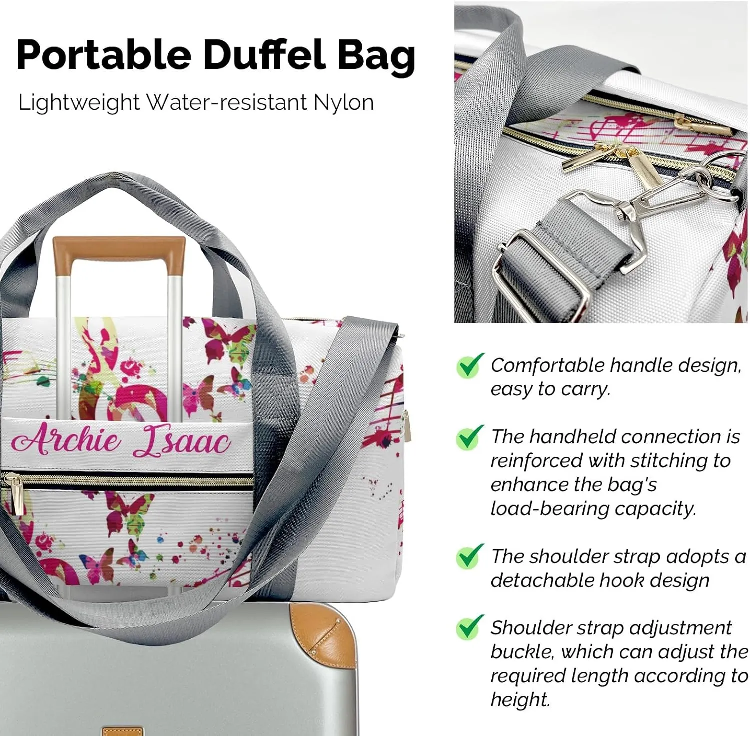 Music Notes Personalized Duffel Bags Customized Multi-Function Travel Bag Gym Sports Bag Dance Ballet Overnight Carry On Weekend Bag