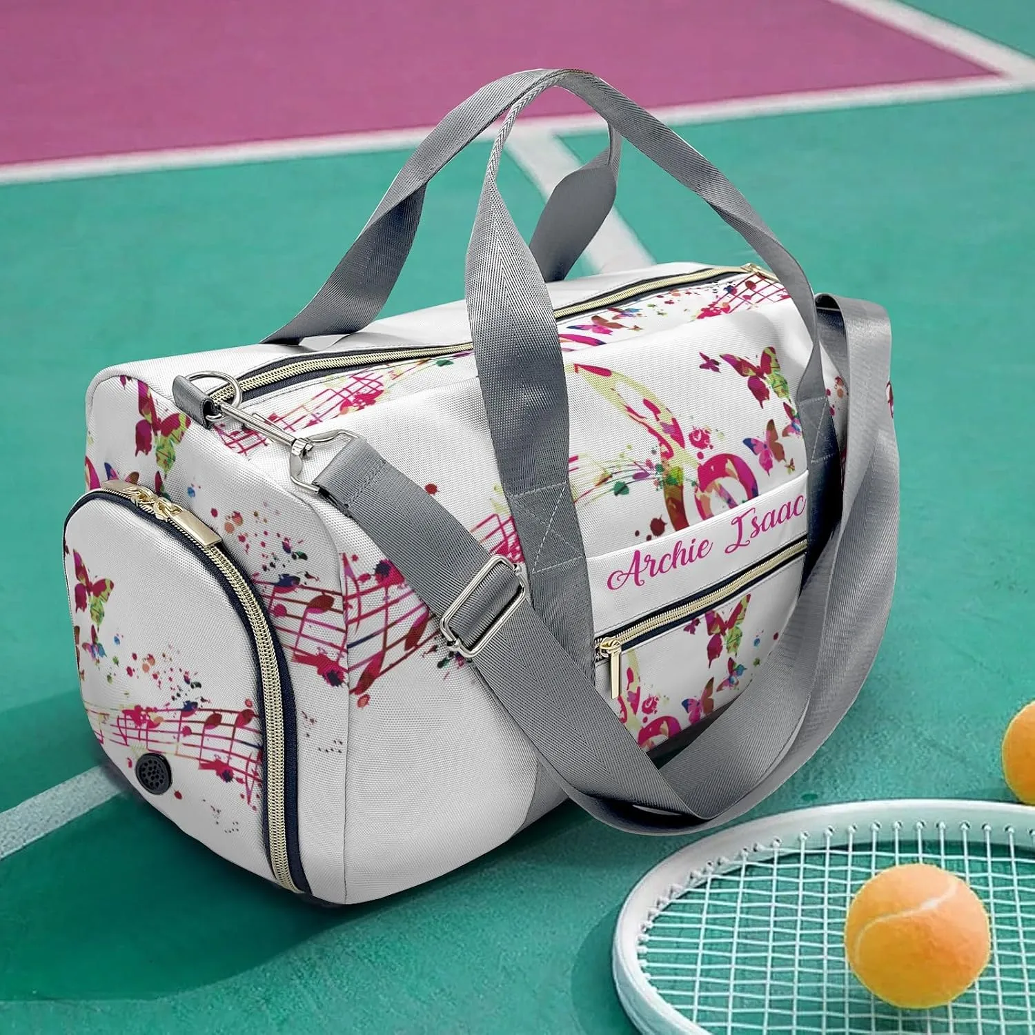 Music Notes Personalized Duffel Bags Customized Multi-Function Travel Bag Gym Sports Bag Dance Ballet Overnight Carry On Weekend Bag