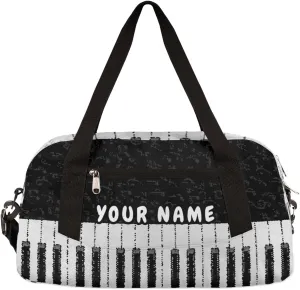 Music Notes Piano Keys Personalized Kids Duffel Bag for Girls, Piano Debris Custom Name Dance Bag Overnight Small Duffel Bag Carry On Weekend Sports Travel Bag for School Practice Gymnastics Ballet