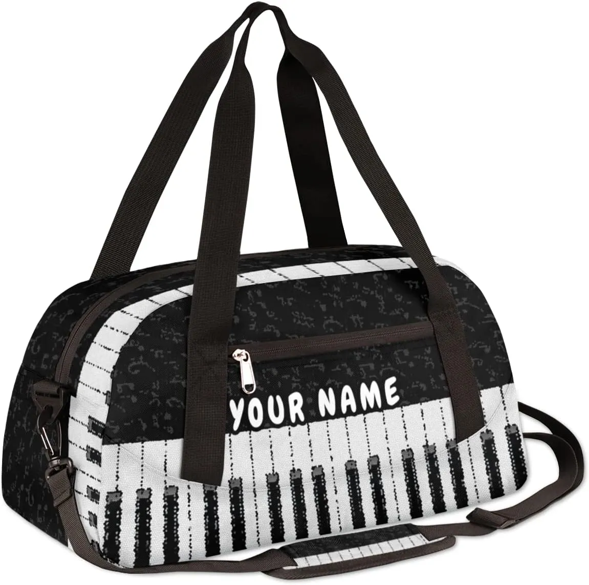 Music Notes Piano Keys Personalized Kids Duffel Bag for Girls, Piano Debris Custom Name Dance Bag Overnight Small Duffel Bag Carry On Weekend Sports Travel Bag for School Practice Gymnastics Ballet