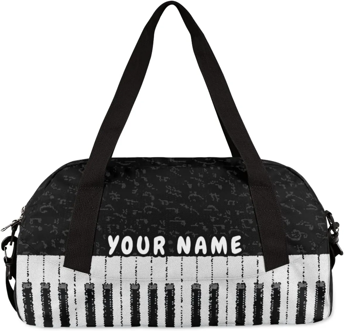Music Notes Piano Keys Personalized Kids Duffel Bag for Girls, Piano Debris Custom Name Dance Bag Overnight Small Duffel Bag Carry On Weekend Sports Travel Bag for School Practice Gymnastics Ballet