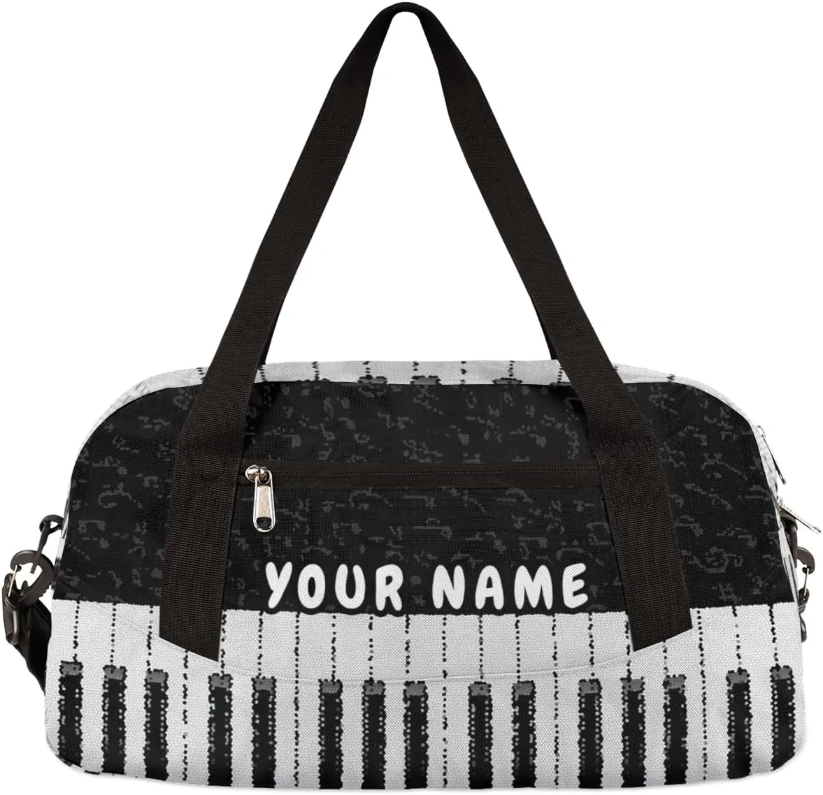 Music Notes Piano Keys Personalized Kids Duffel Bag for Girls, Piano Debris Custom Name Dance Bag Overnight Small Duffel Bag Carry On Weekend Sports Travel Bag for School Practice Gymnastics Ballet