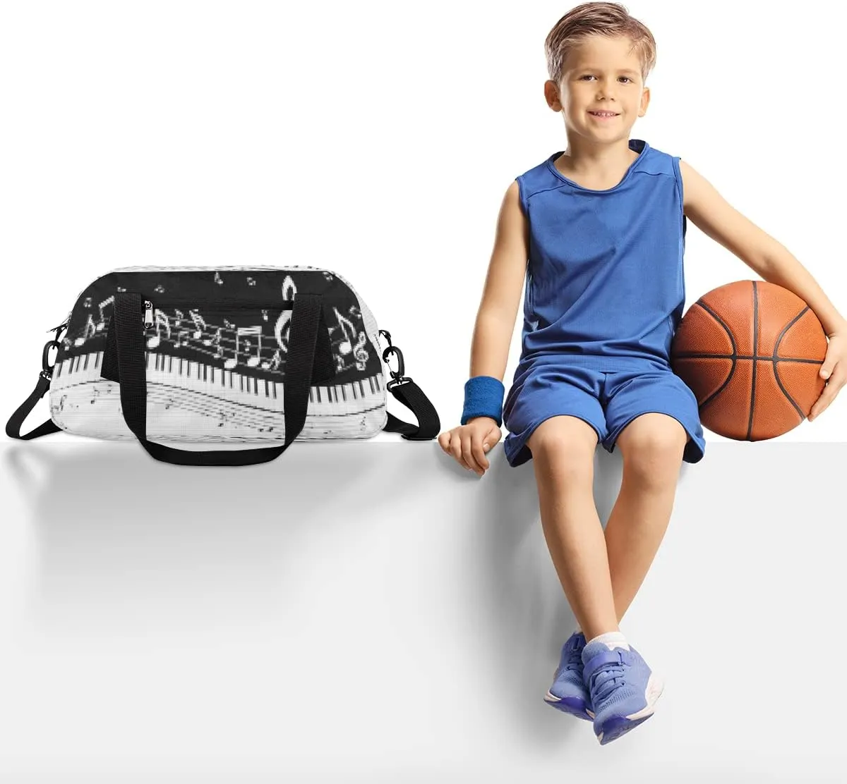 Musical Notes Piano Keys Kids Duffel Bag for Girls Boys Teens, Piano Keys Pixel Wind Dance Bag Overnight Small Duffel Bag Carry On Weekend Sports Gym Travel Bag for School Practice Gymnastics Ballet