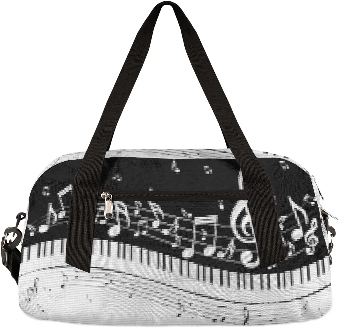 Musical Notes Piano Keys Kids Duffel Bag for Girls Boys Teens, Piano Keys Pixel Wind Dance Bag Overnight Small Duffel Bag Carry On Weekend Sports Gym Travel Bag for School Practice Gymnastics Ballet