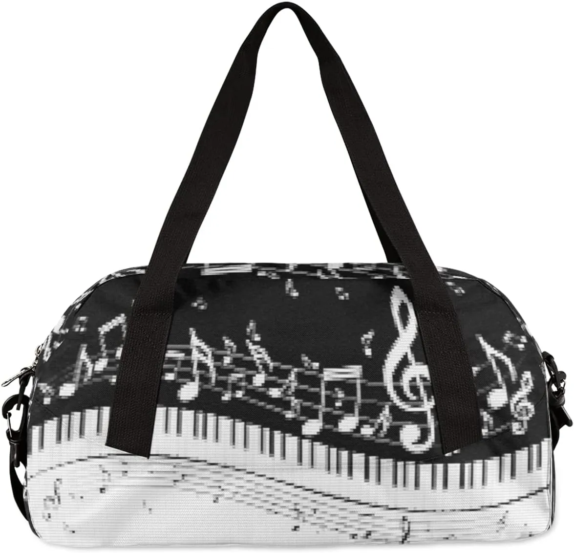 Musical Notes Piano Keys Kids Duffel Bag for Girls Boys Teens, Piano Keys Pixel Wind Dance Bag Overnight Small Duffel Bag Carry On Weekend Sports Gym Travel Bag for School Practice Gymnastics Ballet