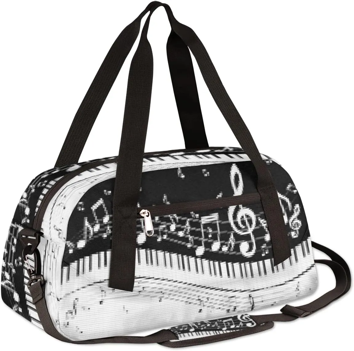Musical Notes Piano Keys Kids Duffel Bag for Girls Boys Teens, Piano Keys Pixel Wind Dance Bag Overnight Small Duffel Bag Carry On Weekend Sports Gym Travel Bag for School Practice Gymnastics Ballet