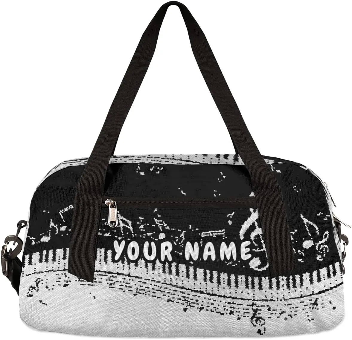 Musical Notes Piano Keys Personalized Kids Duffel Bag for Girls Boys, Piano Debris Custom Name Dance Bag Overnight Small Duffel Bag Carry On Weekend Travel Bag for School Practice Gymnastics Ballet