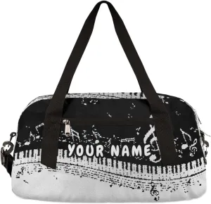 Musical Notes Piano Keys Personalized Kids Duffel Bag for Girls Boys, Piano Debris Custom Name Dance Bag Overnight Small Duffel Bag Carry On Weekend Travel Bag for School Practice Gymnastics Ballet